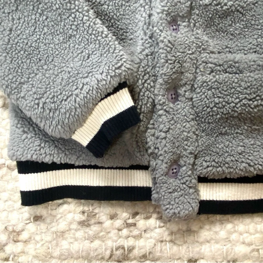 Monica + Andy Grey Sherpa Bomber Hooded Jacket, 3T, NWOT